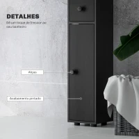 kleankin Coluna Casa de Banho Estreita com 1 Gaveta 4 Prateleiras Abertas e Prateleiras Ajustáveis 20x20x180 cm Preto(m-6)