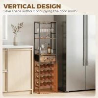 HOMCOM Industrial Wine Bar Cabinet Freestanding Liquor Cabinet 16-Bottle Wine Rack Glass Holder Rustic Brown(m-5)