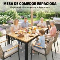 Outsunny Mesa de Comedor de Jardín de Madera para 6 Personas con Superficie de Listones Orificio 150x75x75 cm Natural(m-4)