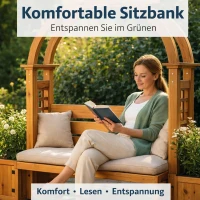 Pergola-Bank mit Pflanzkästen und geschwungenem Rankgitter, dreifach-Funktion: Sitzbank, Pflanzkübel und Rankhilfe, 160 x 30,5 x 160 cm, Naturfarbe(m-7)