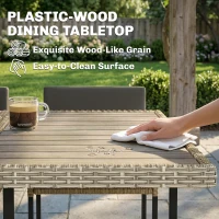 Outsunny 7 Piece Rattan Garden Furniture Set, Garden Dining Set with Wood-Plastic Table and 6 Stackable Chairs, Light Grey(m-6)