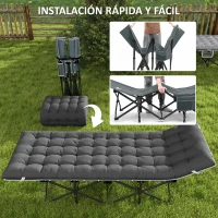 Outsunny Cama de Camping Plegable con Colchón Extraíble Reposacabezas y Bolsa de Transporte 186x68x37 cm Gris Oscuro(m-7)