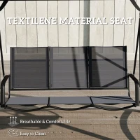 Outsunny 3 Seater Swing Chair, Garden Swing Bench with Adjustable Tilting Canopy, Breathable Mesh Seat 360 kg Capacity, Grey(m-7)