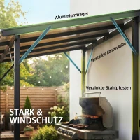 Outsunny Grillpavillon 2,44 x 1,48 m Gartenpavillon mit Pultdach, Gartenlauben mit UV-Schutz 50+ Dunkelgrau(m-6)