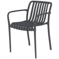 Outsunny Cadeiras de Jardim Conjunto 4 Unidades Cadeiras Empilháveis para Terraço com Design de Lâminas e Apoios de Braço Ergonómicas Cinza Escuro(m-6)