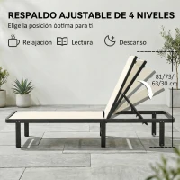 Outsunny Conjunto de 2 Tumbonas Reclinables con Ruedas Respaldo Ajustable 4 Niveles Estructura de Aluminio Tela Textilene Beige(m-4)