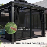 Outsunny 2.5 x 2.5 m Hardtop Gazebo Canopy with 7mm PC Roof, Garden Gazebo Permanent Pavilion with Netting, Curtains, Dark Grey(m-7)