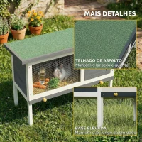 PawHut Coelheira de Madeira para Coelhos Médios com Teto de Asfalto Abatível e Bandeja Removível Porta 90x45x65 cm Cinzento(m-7)