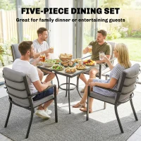 Outsunny 5 Pieces Outdoor Dining Set with Cushions, Garden Dining Set for 4 with Square Table and Stackable Chairs(m-4)
