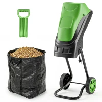 Outsunny Trituradora de Ramos Elétrica 2500 W com 2 Lâminas Reversíveis até Ø44 mm Saco de 45 L e Rodas 44x34x96 cm Verde(m-12)