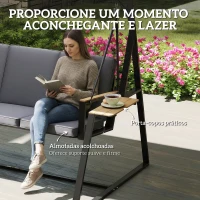 Outsunny Baloiço de Jardim de 3 Lugares com Teto Ajustável UPF50+ 2 Bandejas Almofadas e Estrutura em Metal 222x131x175 cm Cinza(m-7)