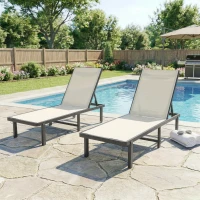 Outsunny Conjunto de 2 Tumbonas Reclinables con Ruedas Respaldo Ajustable 4 Niveles Estructura de Aluminio Tela Textilene Beige(m-2)