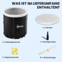 Outsunny Eisbad Ø78 cm Faltbare Eisbadewanne aufblasbare tragbare Eistonne 280L mit 3 Isolierschichten Abdeckung, Schwarz(m-4)