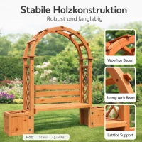 Pergola-Bank mit Pflanzkästen und geschwungenem Rankgitter, dreifach-Funktion: Sitzbank, Pflanzkübel und Rankhilfe, 160 x 30,5 x 160 cm, Naturfarbe(m-5)