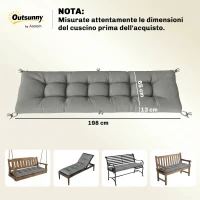 Outsunny Cuscino per Chaise Lounge da Esterno UV50+, 198 x 65 cm, Grigio Chiaro(m-3)