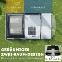 Outsunny Tunnelzelt 4 Personen Familienzelt mit Schlaf- und Wohnzimmer 6 Fenstern 3 Türen Bodenplane Stehhöhe 3000 mm Wassersäule(m-4)