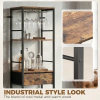 HOMCOM Industrial Wine Bar Cabinet Freestanding Liquor Cabinet 16-Bottle Wine Rack Glass Holder Rustic Brown(m-6)
