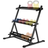 SPORTNOW 3-Tier Adjustable Dumbbell Rack, Heavy-Duty Weight Rack for Dumbbells, Kettlebells and Multiple Balls, Space-Saving Weight Storage Stand for Home Gym, 200 KG Capacity(m-10)