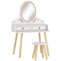 AIYAPLAY Tocador de Maquillaje Niña Tocador Infantil con Taburete y Espejo 2 Cajones y Barras Colgantes 3 a 8 Años Blanco(m-1)