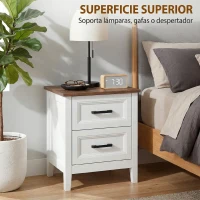 HOMCOM Mesilla de Noche con 2 Cajones Estilo Rústico Mesita para Salón Dormitorio 45x30x50 cm Blanco(m-5)
