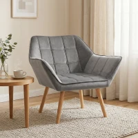 HOMCOM Poltrona de Sala Moderna Estofada em Veludo com Pés de Madeira, Poltrona Relax para Sala de Estar, Cinzento(m-10)