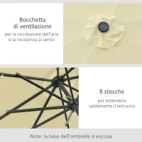 Outsunny Ombrellone da Giardino Inclinabile Ø265 cm con 32 Luci LED Solari e Manovella, Beige(m-5)