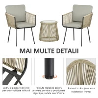 Outsunny Set de Exterior cu Măsuță din Sticlă și 2 Scaune de Grădină din Ratan Stil Boho, Cafea(m-4)
