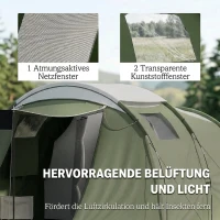 Outsunny Namiot kempingowy 3-4 os., stabilny, 3000 mm wodoodporny, namiot rodzinny z sypialnią i przedsionkiem, zielony(m-7)