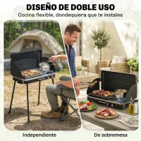 Outsunny Barbacoa de Gas Portátil 2 en 1 Propano 7 kW de Mesa o de Pie con Plancha Grande Patas Desmontables Negro(m-5)