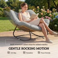 Outsunny Indoor Outdoor Rocking Chair, Oversized Rocking Egg Chair with Cushion for Living Room, Garden, Patio, Light Grey(m-6)