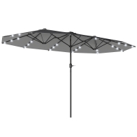 Outsunny 4.4m Double-Sided Sun Umbrella Patio Parasol LED Solar Lights Dark Grey