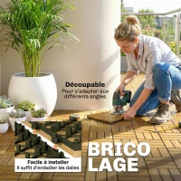 Outsunny Lot de 10 Caillebotis en Bois, Dalles Clipsables, Antidérapant, Résistants à Pourriture, Dalle Terrasse 31x31cm, Naturel(m-6)