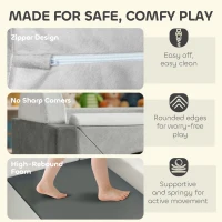 AIYAPLAY Kids Play Sofa, 12 Pieces Foam Modular Soft Play Set for Playroom, Children Convertible Sofa for Boys and Girls, Grey(m-5)