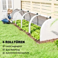 Outsunny Gewächshaus, winterfest Foliengewächshaus mit aufrollbaren Reißverschlusstür 395 x 100 x 80 cm Weiß(m-6)