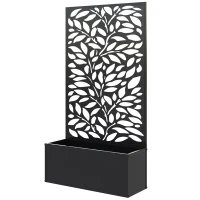 Outsunny Outdoor Metal Planter, with Back Trellis - Black(m-11)