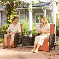 Outsunny 3 Pieces Rattan Bistro Set Balcony Furniture with Cushions, Storage Function - Orange(m-9)