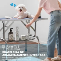 PawHut 42" Dog Grooming Table, Adjustable Pet Cat Drying Beauty Table with 2 Loops Storage Basket, Rubber Top, Blue(m-7)