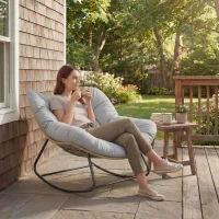 Outsunny Indoor Outdoor Rocking Chair, Oversized Rocking Egg Chair with Cushion for Living Room, Garden, Patio, Light Grey(m-9)