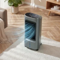 HOMCOM Refroidisseur d'air mobile 4 en 1 humidificateur purificateur ventilateur, oscillation 90°, 4 vitesses, 3 modes, gris(m-10)