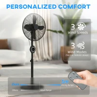 HOMCOM 41 cm Metal Pedestal Fan with Oscillating, Adjustable Height Black(m-7)