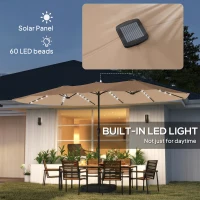 Outsunny Patio Umbrella Double-Sided Outdoor Umbrella with Solar Lights Base, Khaki(m-5)