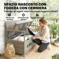 Outsunny Panca Giardino 170L, 2 Posti Rattan con Cuscino, Grigio Chiaro(m-5)