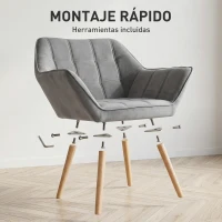 HOMCOM Butaca de Salón Moderna Tapizado en Terciopelo con Patas de Madera Sillón Relax para Sala de Estar Gris(m-8)