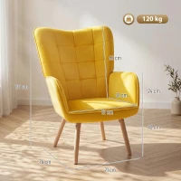 HOMCOM Modern Accent Chair, Upholstered High Back Armchair with Tufted Wingback, Seat Padding, Velvet Leisure Lounge Bedroom Chair with Wood Legs, Yellow(m-3)