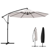 Outsunny 3 m Garden Cantilever Parasol with Cover, Round Overhanging Umbrella with 360° Rotation, Tilt, Cream White(m-10)