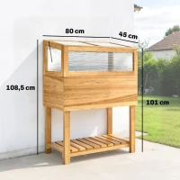 Outsunny Podwyższona grządka z inspektem z drewna, podwyższony doniczkowiec z otwieraną pokrywą, półką, włókniną, ergonomiczny(m-3)