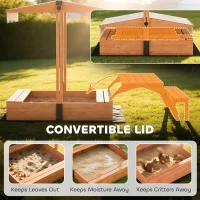 AIYAPLAY Kids Sand Pit with Lid, Wooden Sandpit with Canopy, Foldable Picnic Table, Bench Seats, Bottom Liner for Patio Garden(m-6)