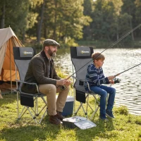 Outsunny Zestaw 2 składanych krzeseł kempingowych z podnóżkiem, uchwytem na kubek, maks. obciążenie 120 kg, szary(m-9)