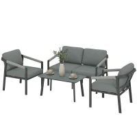 Outsunny Aluminium Garden Furniture Set, 4 Seater Outdoor Patio Furniture with Loveseat, 2 Armchairs, Slatted Table(m-11)