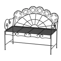 Outsunny Metal Garden Bench Loveseat with Slatted Seat, Black(m-1)